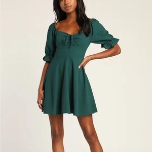 Emerald Green Puff Sleeve Mini Dress